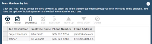 Structured Component Team Members by Job Title example